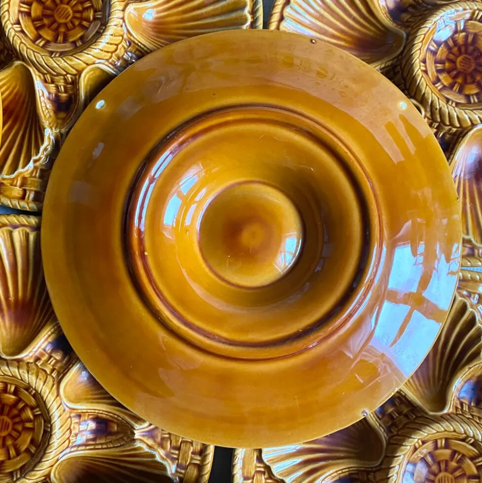 Assiettes à huîtres vintage en céramique x 12