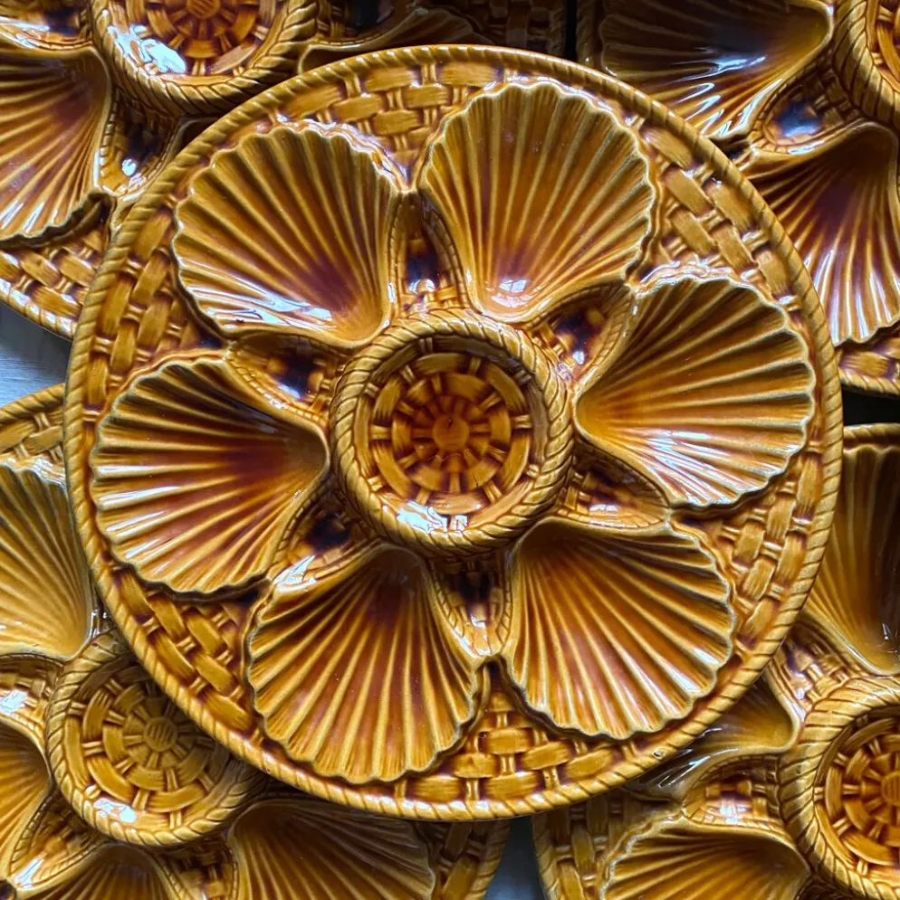 Assiettes à huîtres vintage en céramique x 12