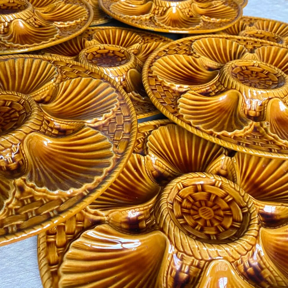 Assiettes à huîtres vintage en céramique x 12