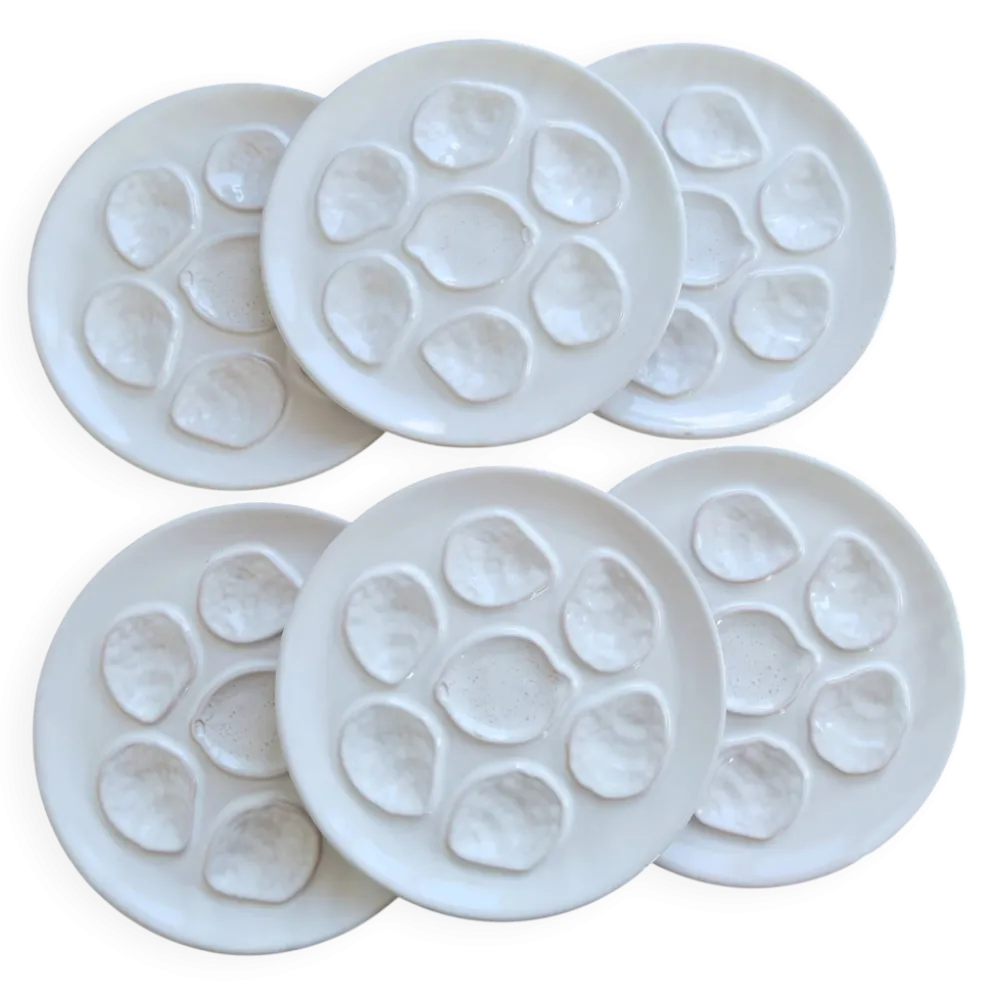 6 assiettes à huîtres vintage en faïence