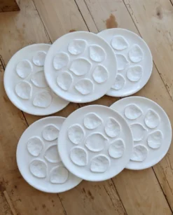 6 assiettes à huîtres vintage en faïence