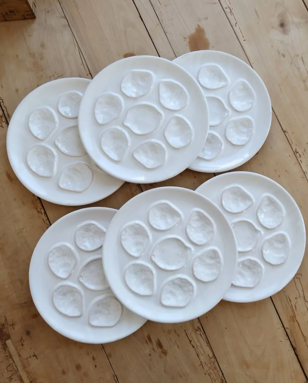 6 assiettes à huîtres vintage en faïence