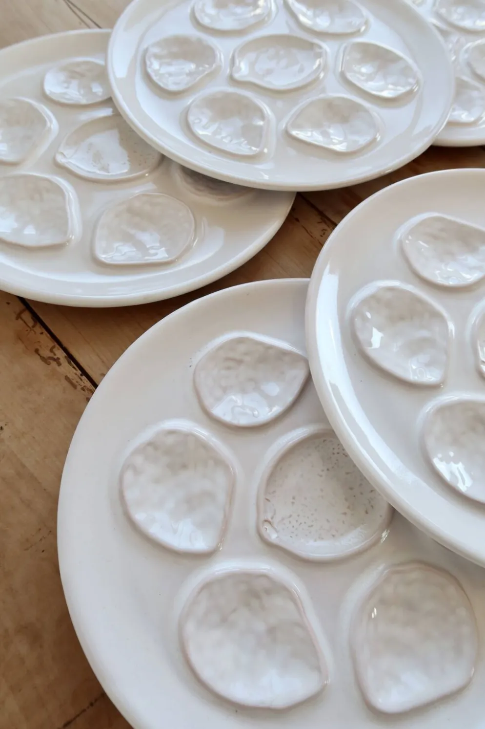 6 assiettes à huîtres vintage en faïence