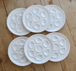 6 assiettes à huîtres vintage en faïence