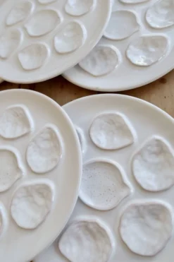 6 assiettes à huîtres vintage en faïence