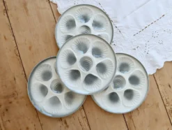 4 assiettes à huîtres vintage Moulin des Loups faïence dégradé bleu gris