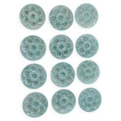 12 assiettes à huîtres vintage Proceram – céramique vert céladon