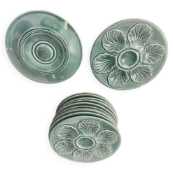 12 assiettes à huîtres vintage Proceram – céramique vert céladon