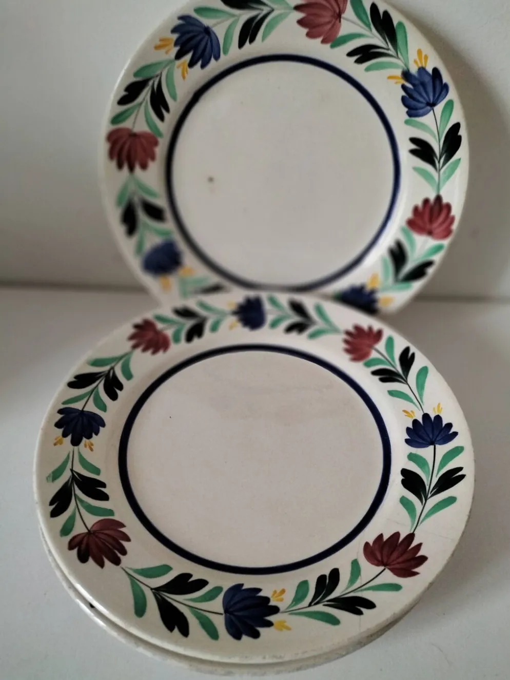 4 assiettes Longchamp décor floral stylisé années 30-50