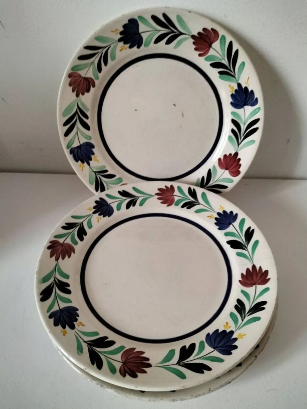 4 assiettes Longchamp décor floral stylisé années 30-50