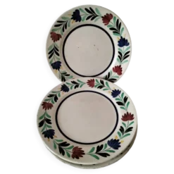 4 assiettes Longchamp décor floral stylisé années 30-50