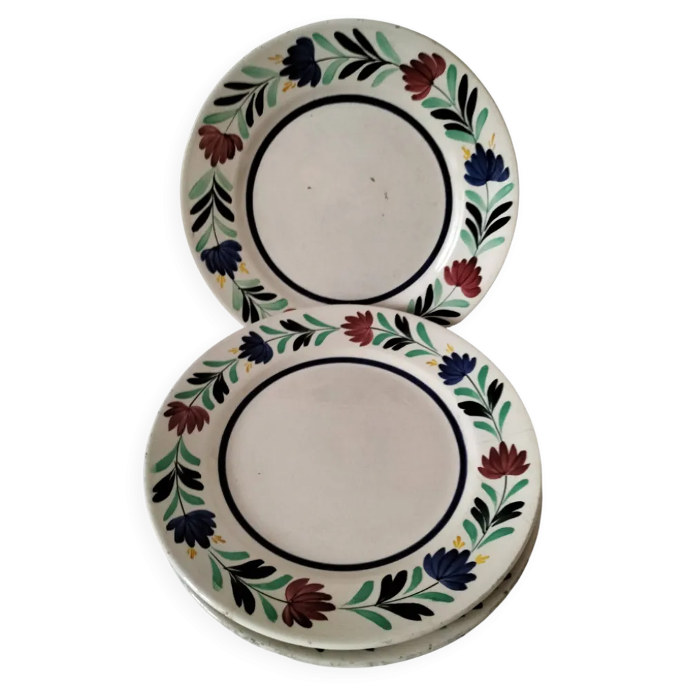 4 assiettes Longchamp décor floral stylisé années 30-50