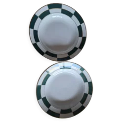 Assiettes Luneville damier ver et blanc 1910-1930