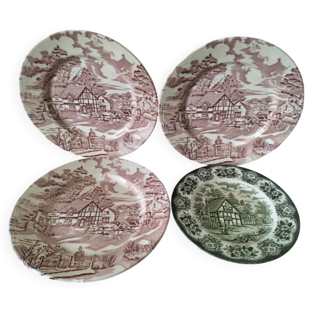 4 assiettes Lunéville & Ironstone – décor English Style
