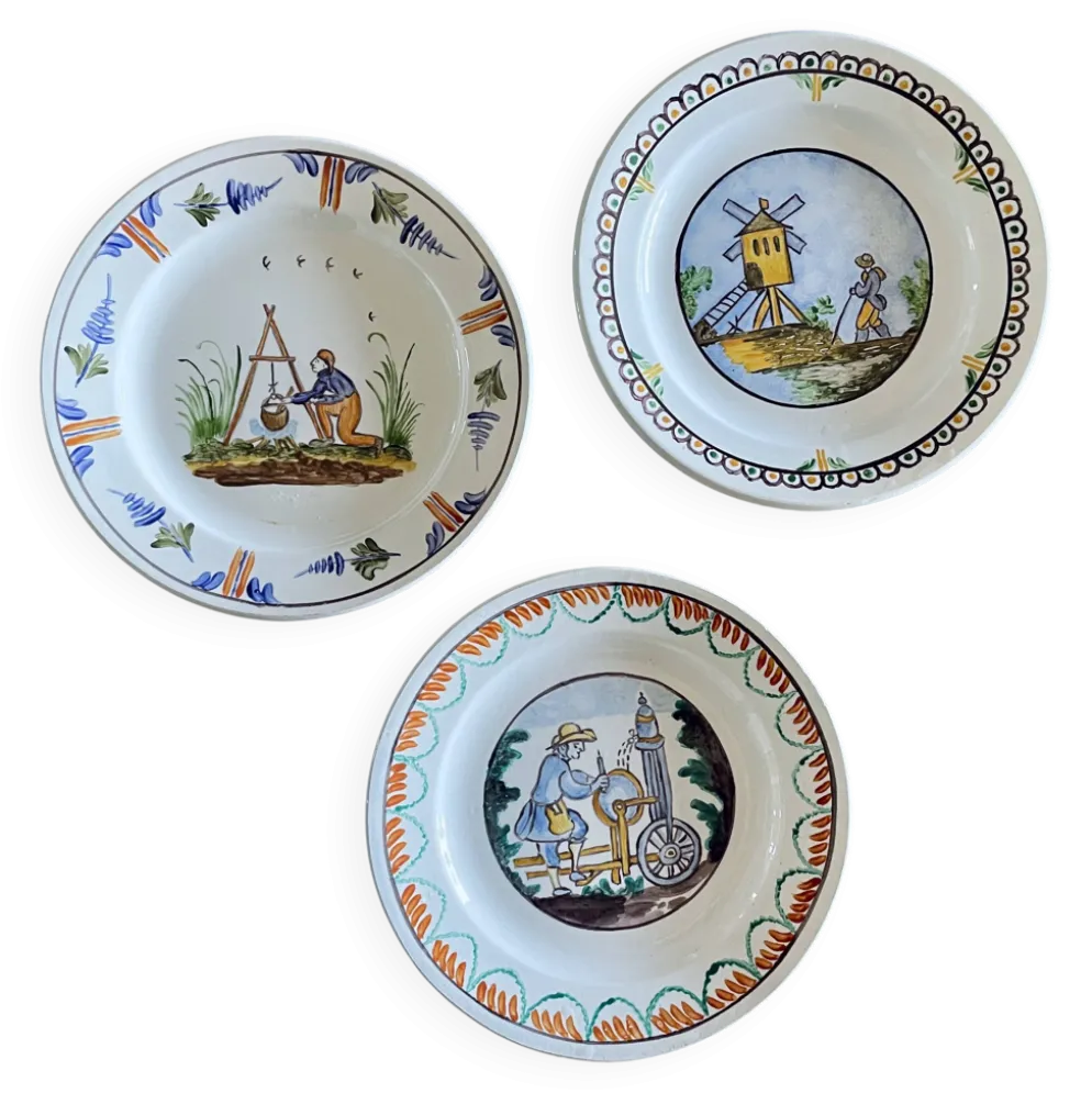 Assiettes 19ème Faïence populaire Moulin des Loups & Hamage