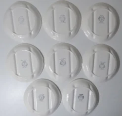 8 assiettes + 1 plat à asperges faïence de salins pompadour blanc vintage