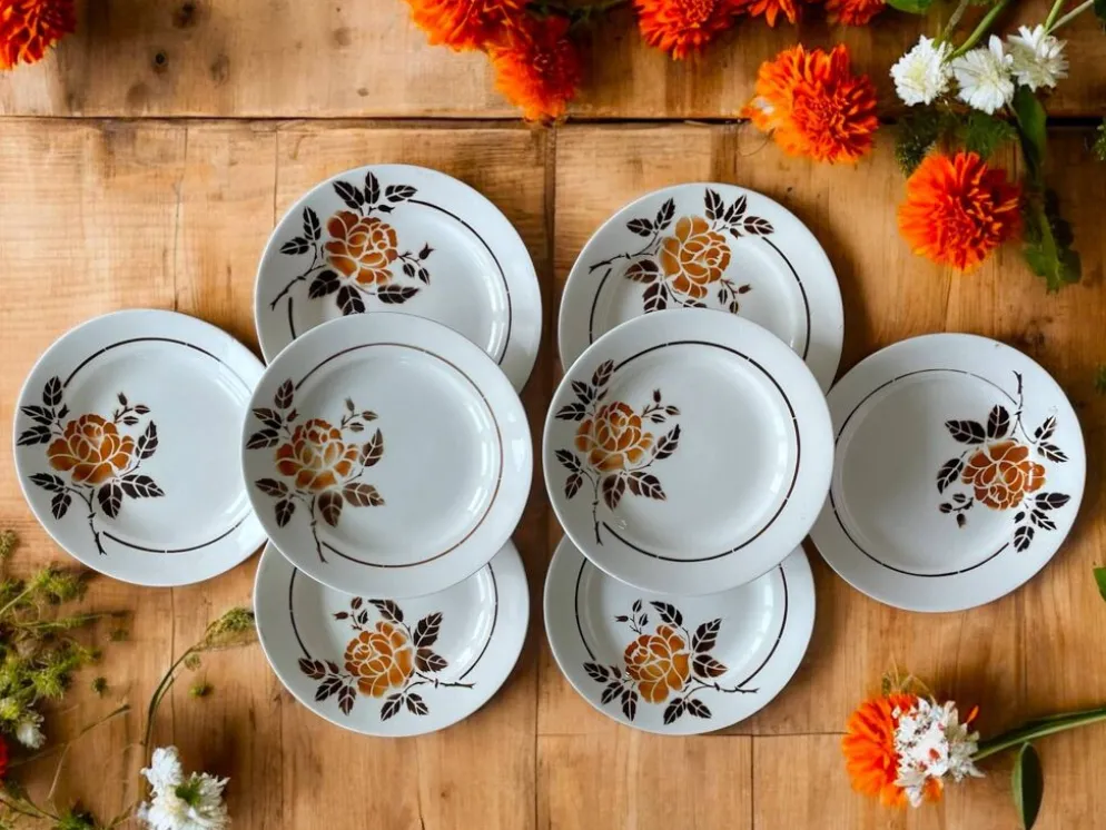 8 assiettes plates anciennes en faïence de Saint-Amand (Nord)