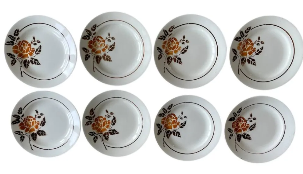 8 assiettes plates anciennes en faïence de Saint-Amand (Nord)