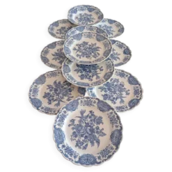 Assiettes plates anglaises Ridgway 'Windsor' bleu & blanc