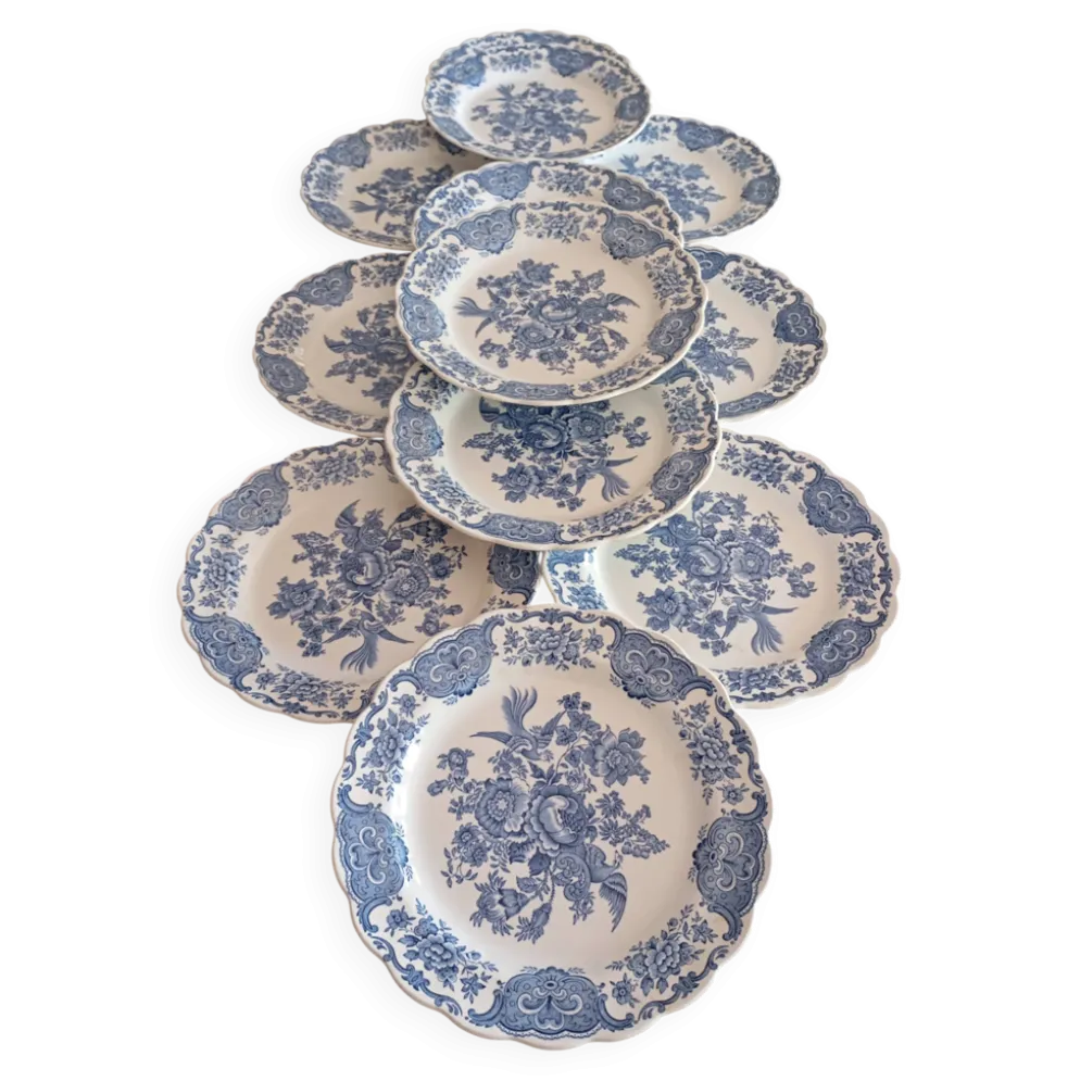 Assiettes plates anglaises Ridgway 'Windsor' bleu & blanc