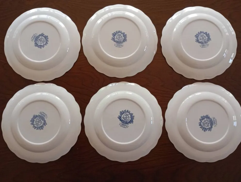 Assiettes plates anglaises Ridgway 'Windsor' bleu & blanc