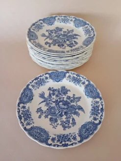 Assiettes plates anglaises Ridgway 'Windsor' bleu & blanc
