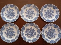 Assiettes plates anglaises Ridgway 'Windsor' bleu & blanc