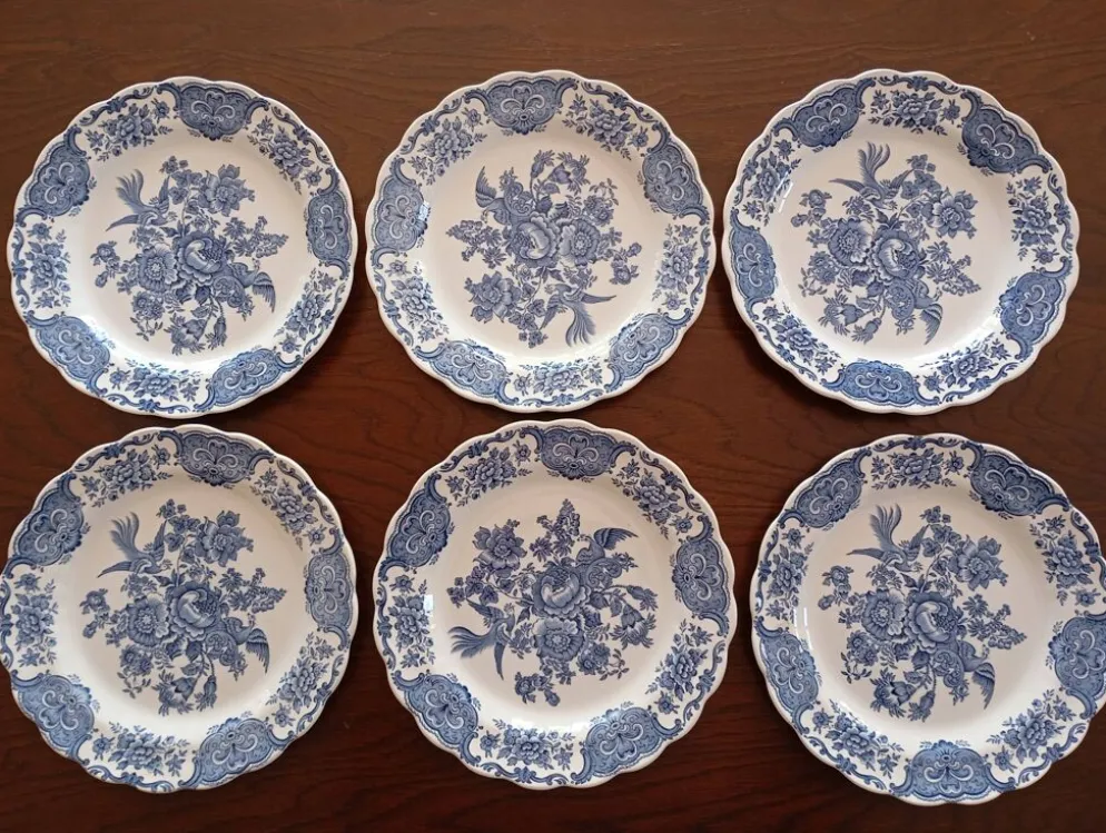Assiettes plates anglaises Ridgway 'Windsor' bleu & blanc