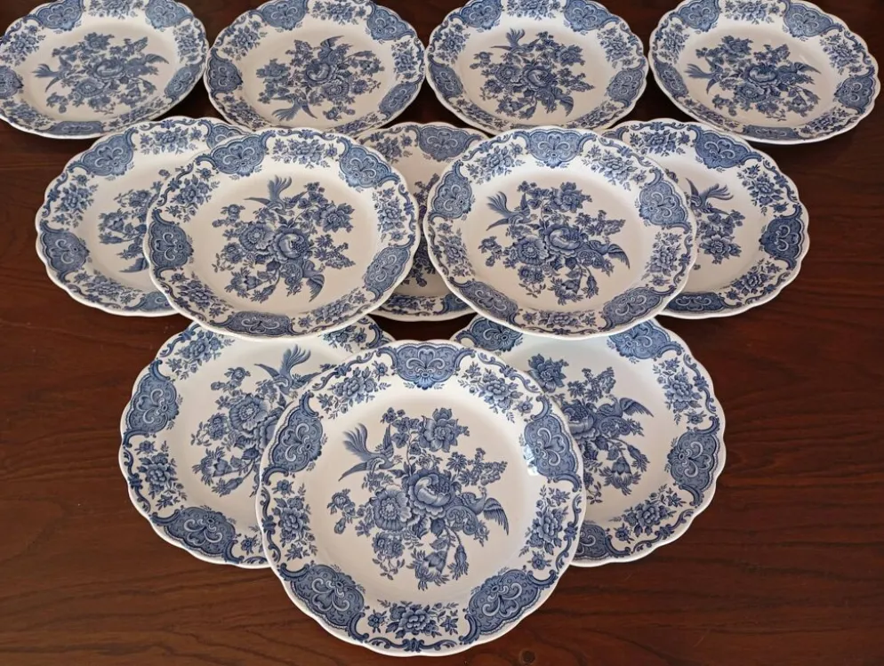 Assiettes plates anglaises Ridgway 'Windsor' bleu & blanc