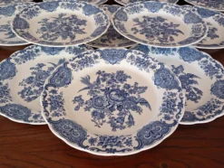 Assiettes plates anglaises Ridgway 'Windsor' bleu & blanc