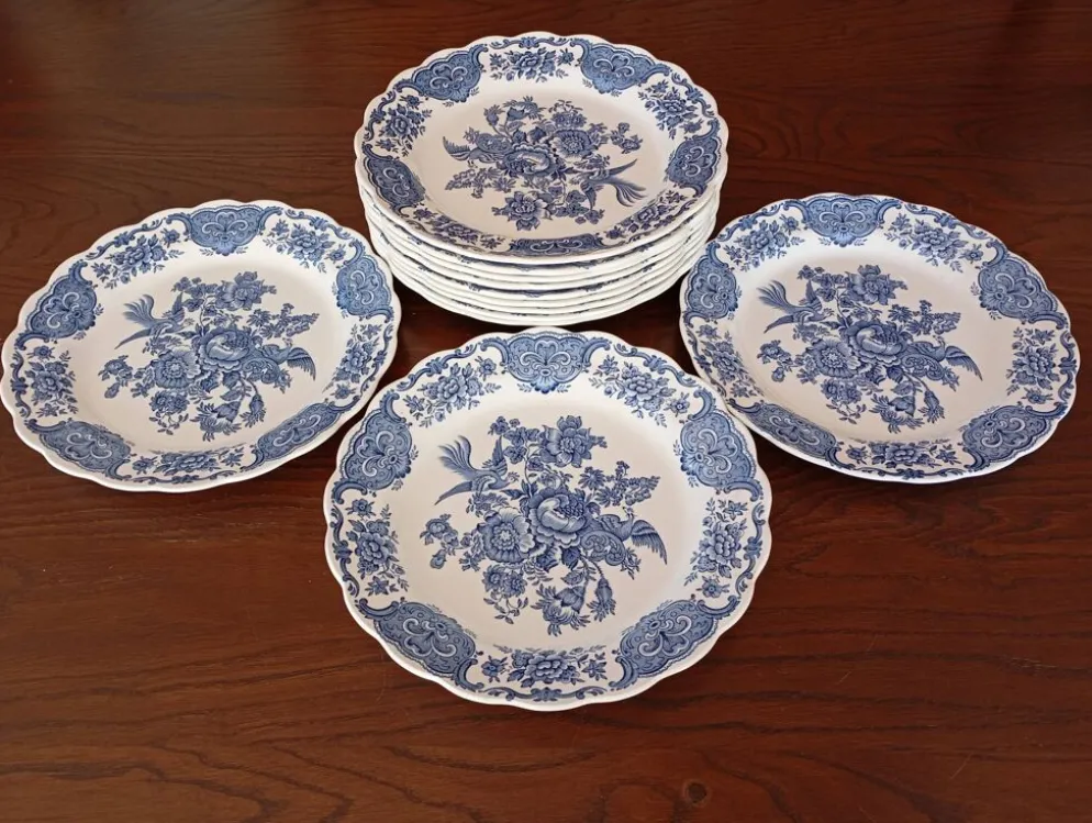 Assiettes plates anglaises Ridgway 'Windsor' bleu & blanc