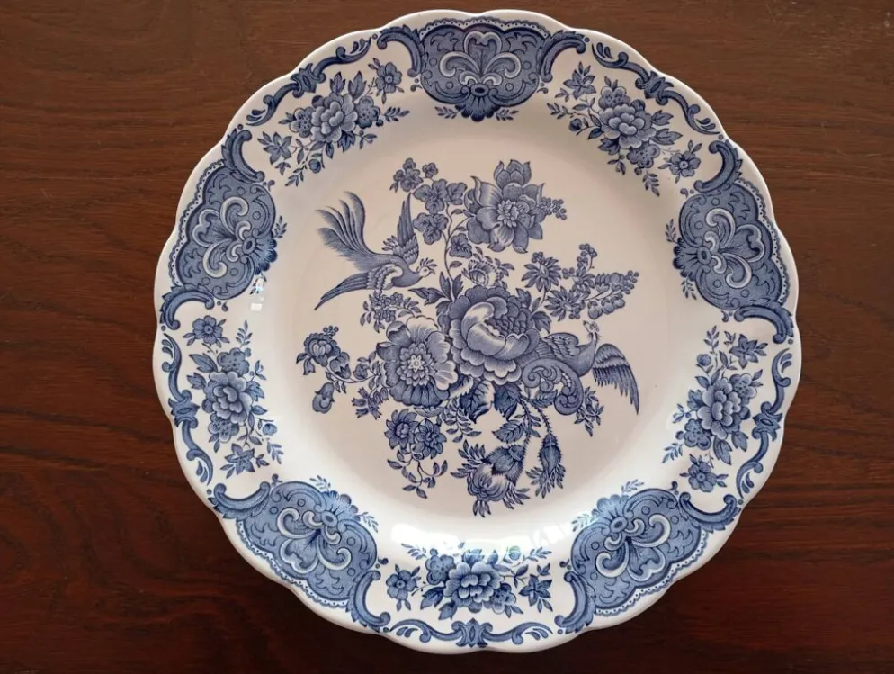 Assiettes plates anglaises Ridgway 'Windsor' bleu & blanc