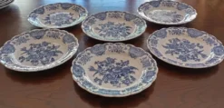 Assiettes plates anglaises Ridgway 'Windsor' bleu & blanc