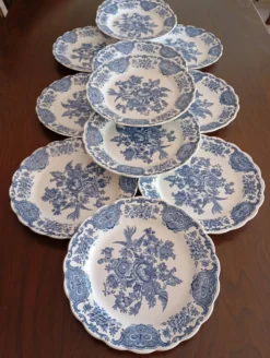 Assiettes plates anglaises Ridgway 'Windsor' bleu & blanc