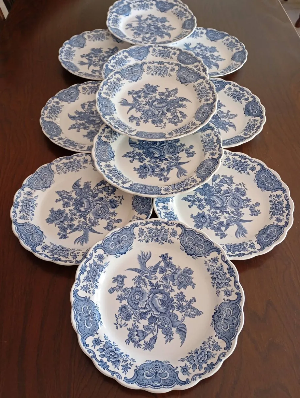 Assiettes plates anglaises Ridgway 'Windsor' bleu & blanc