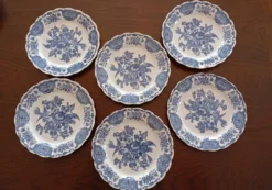 Assiettes plates anglaises Ridgway 'Windsor' bleu & blanc