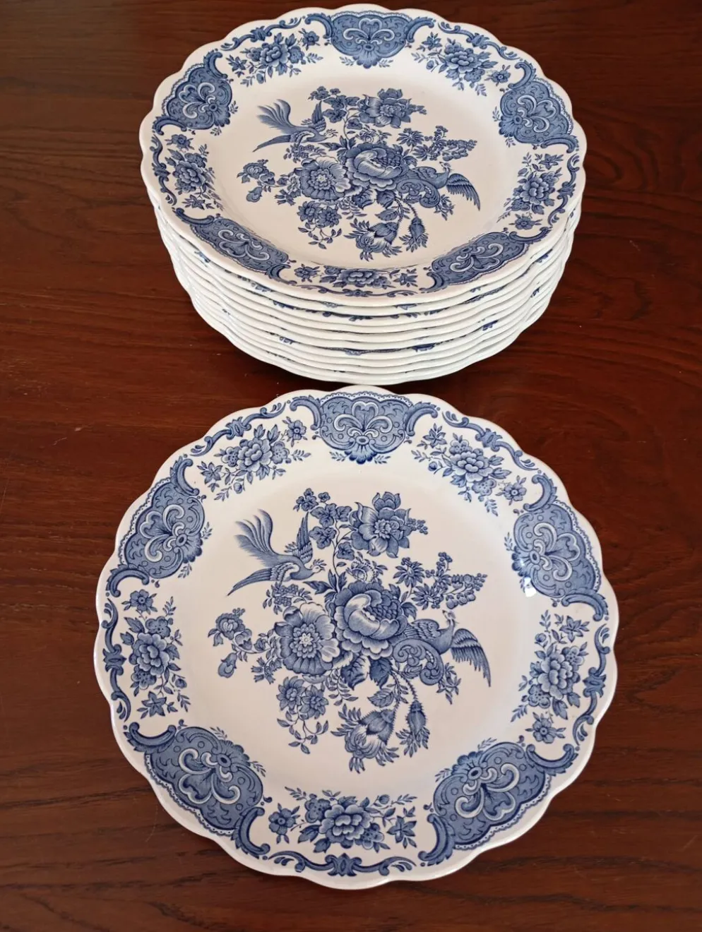 Assiettes plates anglaises Ridgway 'Windsor' bleu & blanc