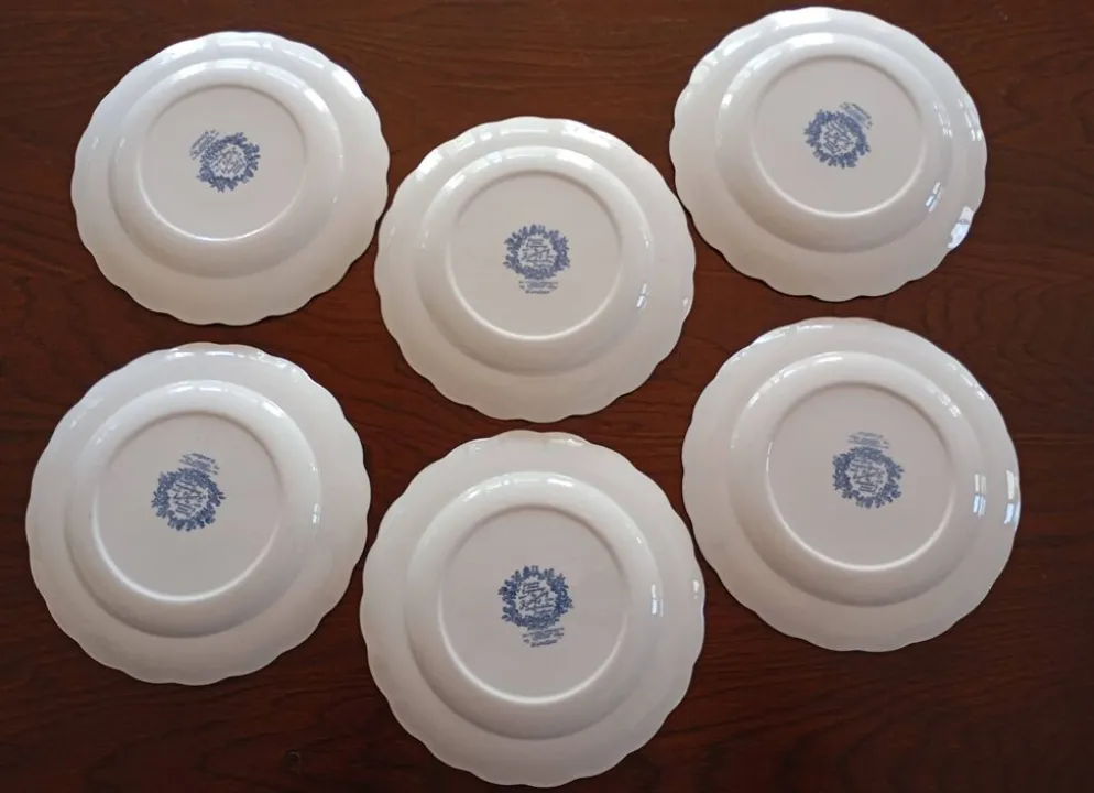 Assiettes plates anglaises Ridgway 'Windsor' bleu & blanc