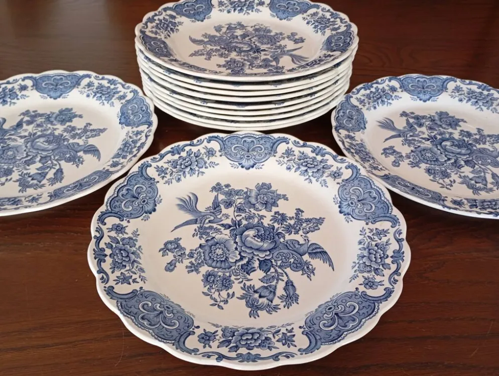 Assiettes plates anglaises Ridgway 'Windsor' bleu & blanc