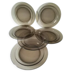 6 assiettes plates Arcoroc en verre fumé Smoke Brown