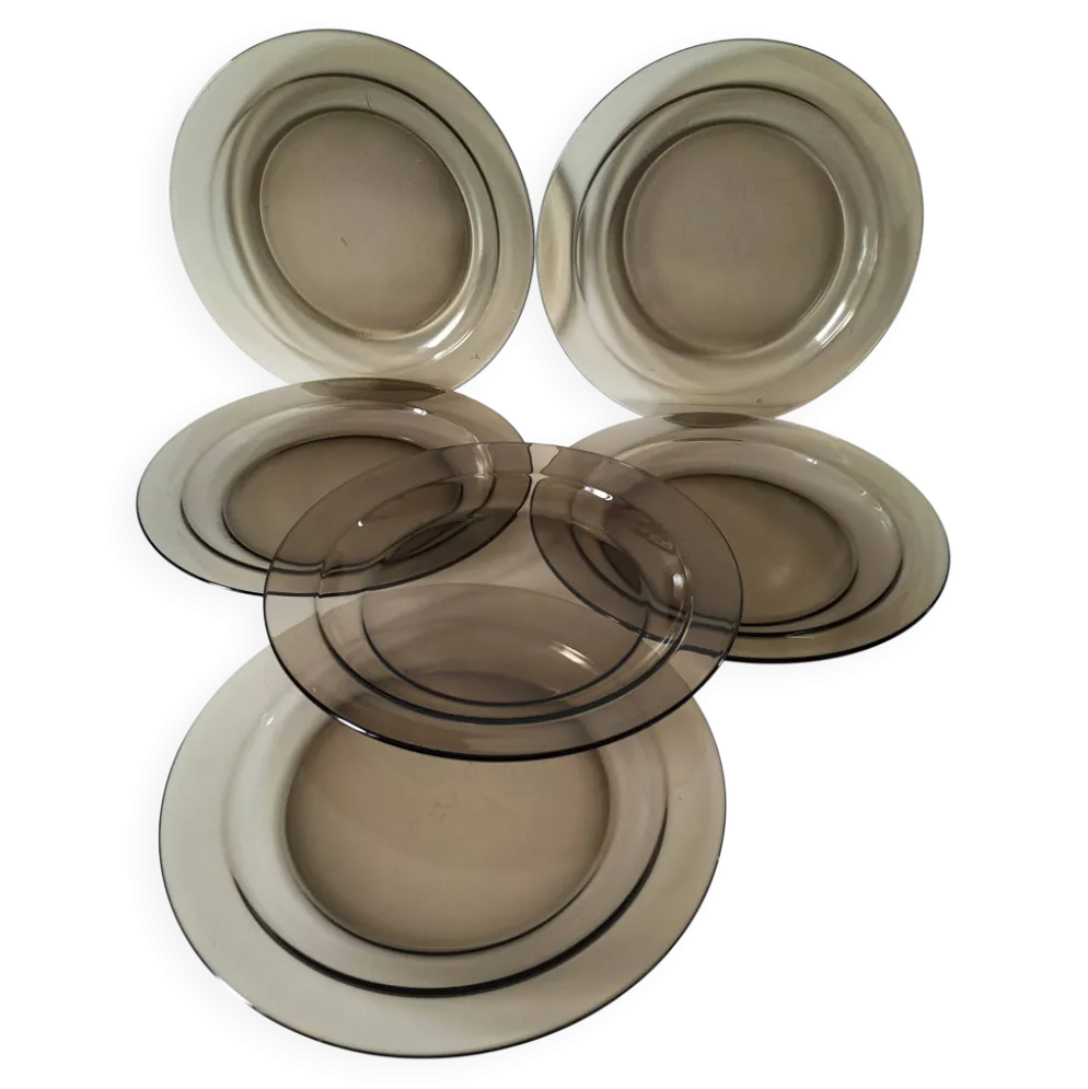 6 assiettes plates Arcoroc en verre fumé Smoke Brown