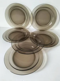 6 assiettes plates Arcoroc en verre fumé Smoke Brown