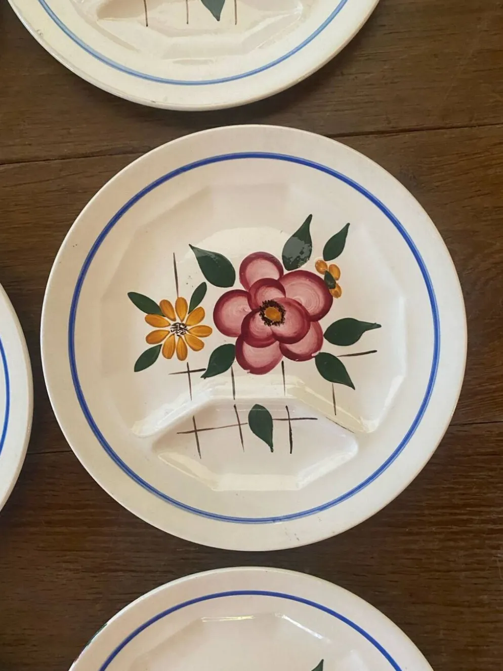 6 assiettes plates à compartiments Digoin Sarreguemines