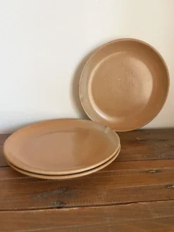3 assiettes plates en grès