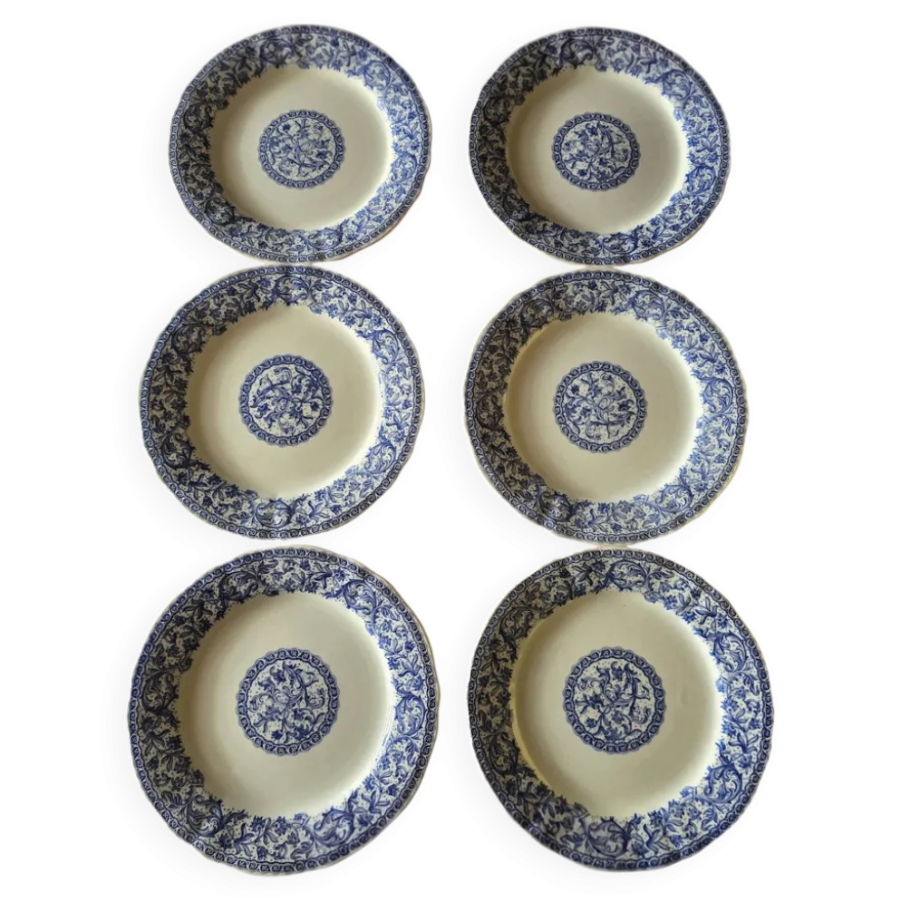Assiettes plates Gien motifs bleus parfait état