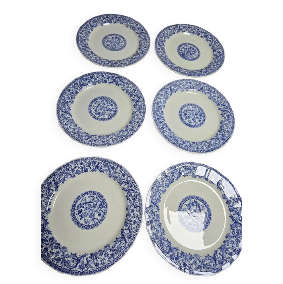 Assiettes plates Gien motifs bleus parfait état