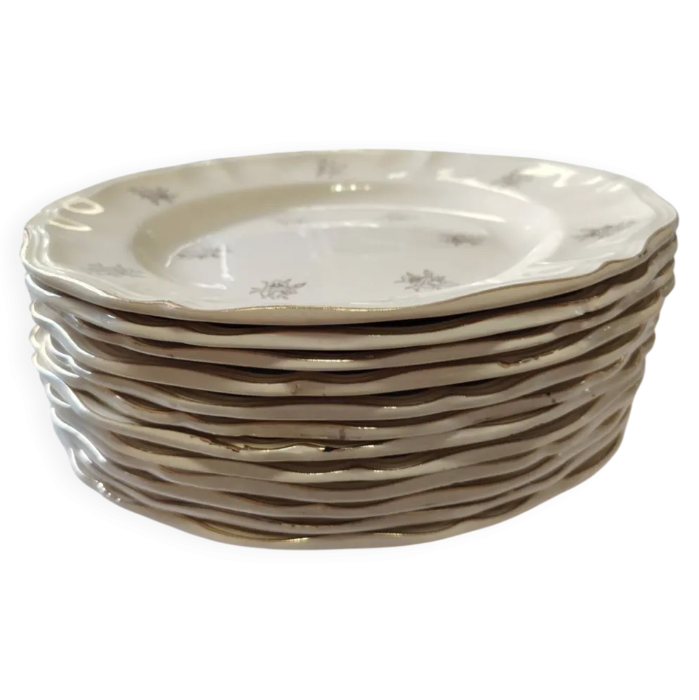 12 assiettes plates Sarreguemines modèle Raphaël ou fleurs de France