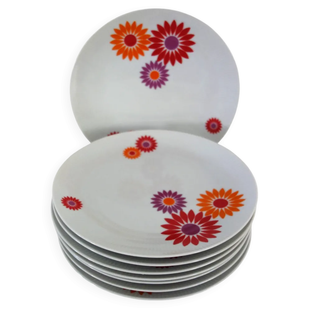 8 Assiettes Plates Seltmann Weiden West Germany 70's