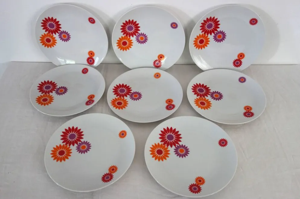 8 Assiettes Plates Seltmann Weiden West Germany 70's