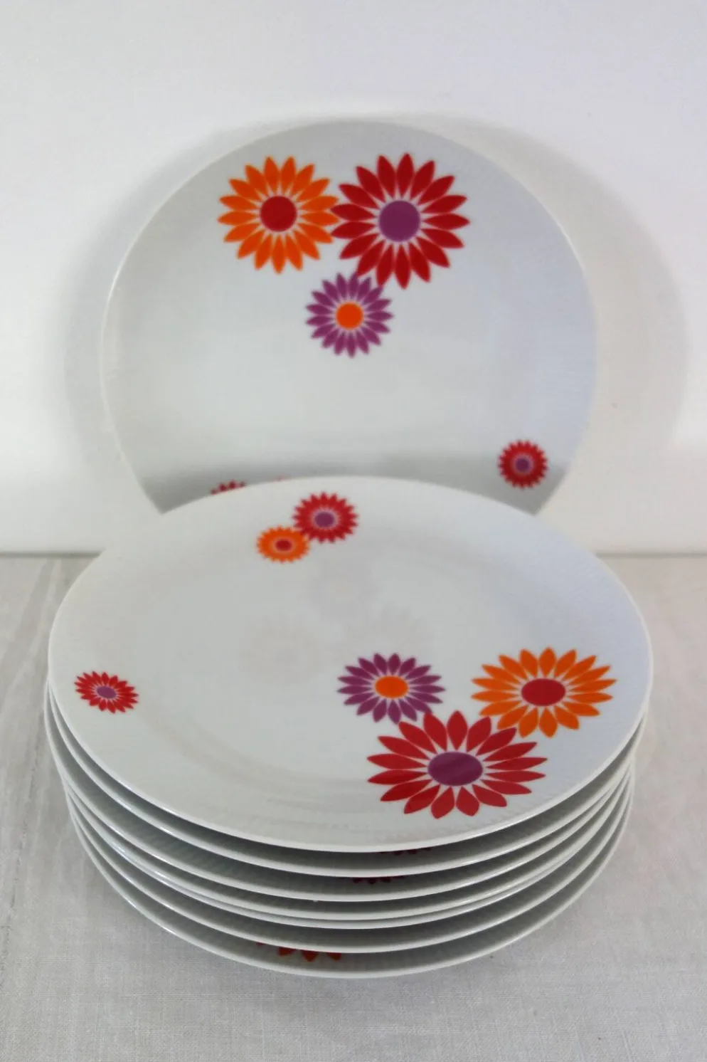 8 Assiettes Plates Seltmann Weiden West Germany 70's